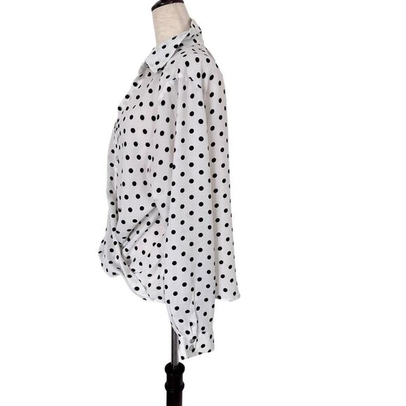 Akaiv Cream Black Polkadot Blouse VNeck Faux Knot Crossover 100% Polyester Mediu - Picture 3 of 9